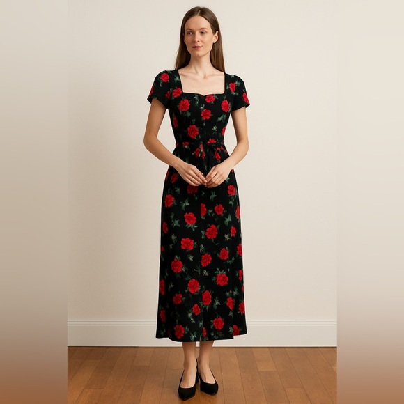 Erika Dresses & Skirts - Erika Black Maxi Dress with Red Floral Design